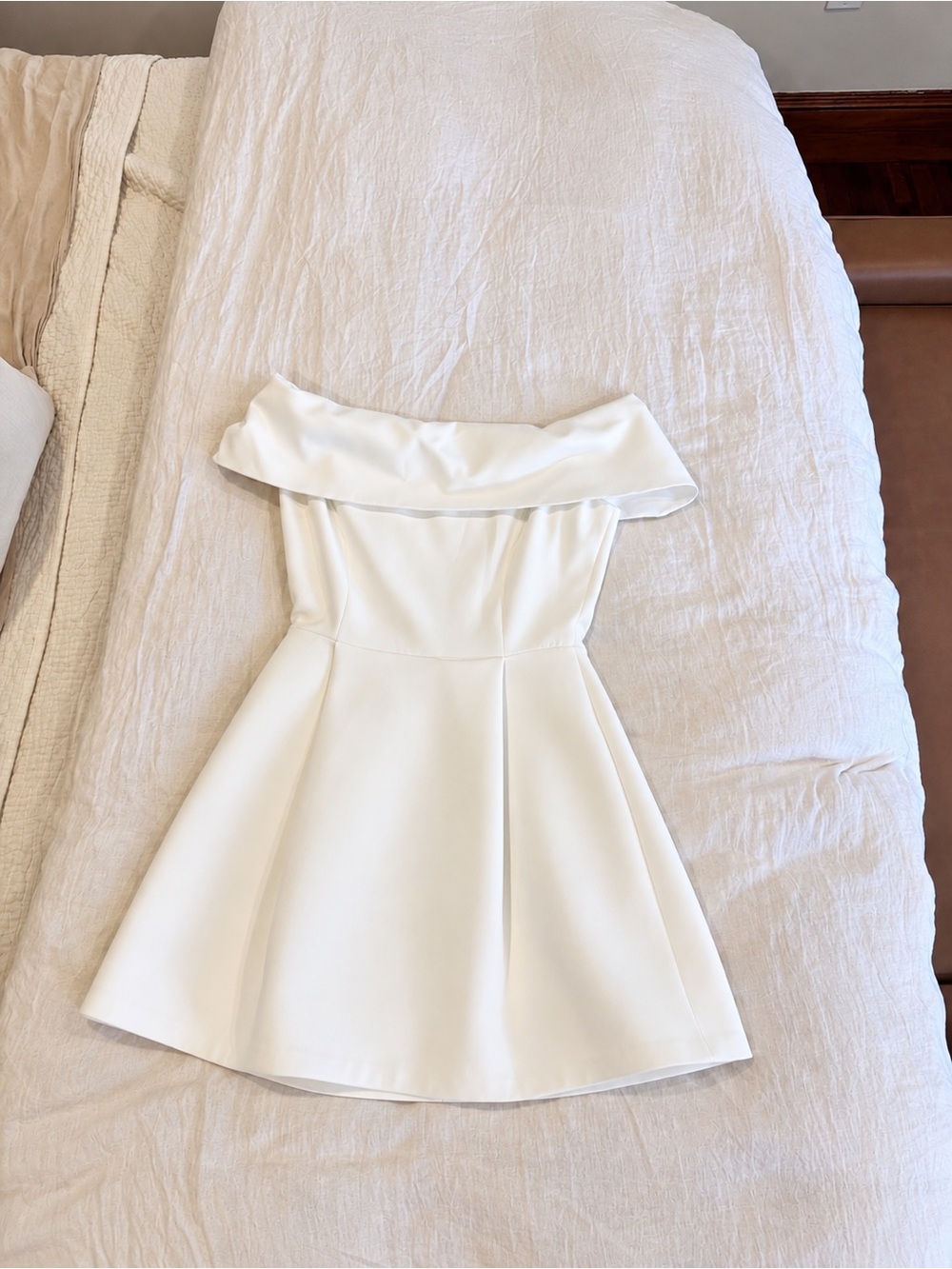 Nadine Merabi Harper White Off Shoulder Mini Dress + Belt